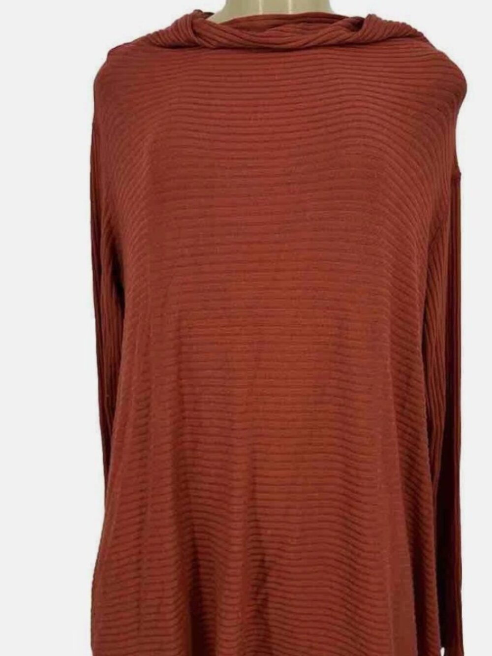 We The Free People Small Rust Ribbed Sweater Slit Back Long Sleeve Cowl Neck